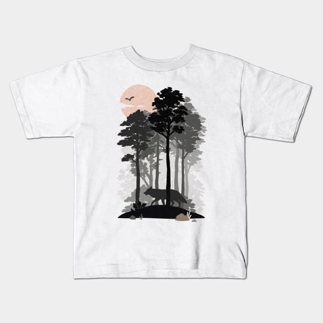 Wilf Wolf Forest Kids T-Shirt by cwtu26